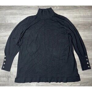Anne Klein Womens Turtleneck Sweater Size XL Black Pullover Gold Button Sleeves